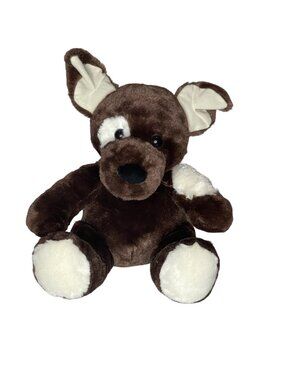 Build-A-Bear Teddy Fudge Pup Plush Brown Ivory Patches 10"